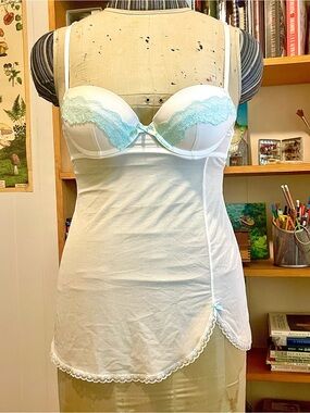 White Chemise with Aqua Lace Trim